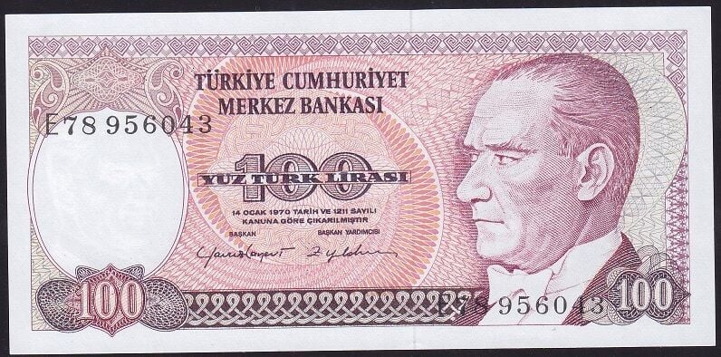7.Emisyon 2.Tertip 100 Lira E78 956043 Çil