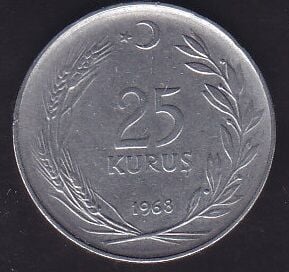 1968 Yılı 25 Kuruş Düz