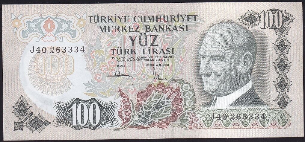 6.Emisyon 3.Tertip 100 Lira J40 263334 Ççt Çilaltı