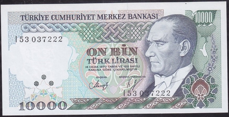 7.Emisyon 4.Tertip 10000 Lira I53 037222 Çil