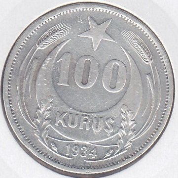 1934 YILI 100 KURUŞ GÜMÜŞ eski para mezat