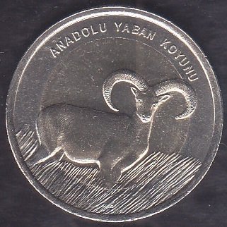 2015 Tarihli 1 Lira Anadolu Yaban Koyunu Bimetal Hatıra Parası Çilaltı Çil Hafif Kararma Var