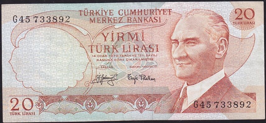 6.Emisyon 3.Tertip 20 Lira G45 733892 Çok Temiz+