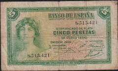 İspanya 5 Pesetas 1935 Çok Temiz Pick 85