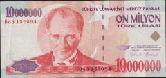 7.Emisyon 10 000 000 Lira D63 152094 Çok Temiz+