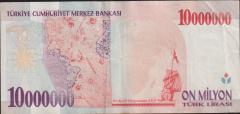 7.Emisyon 10 000 000 Lira D63 152094 Çok Temiz+