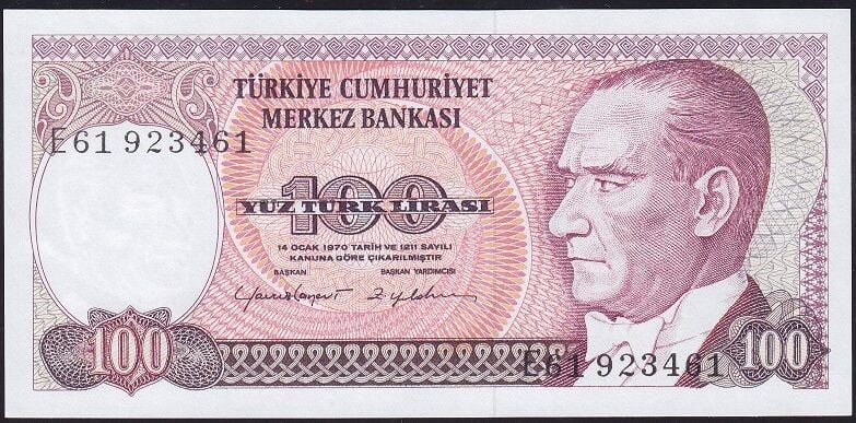 7.Emisyon 2.Tertip 100 Lira E61 923461 Çil