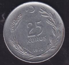 1970 Yılı 25 Kuruş Ters
