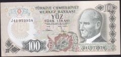 6.Emisyon 3.Tertip 100 Lira J41 073958 Çok Çok Temiz+