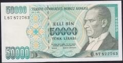 7.Emisyon 2.Tertip 50000 Lira L87 872763 Çilaltı