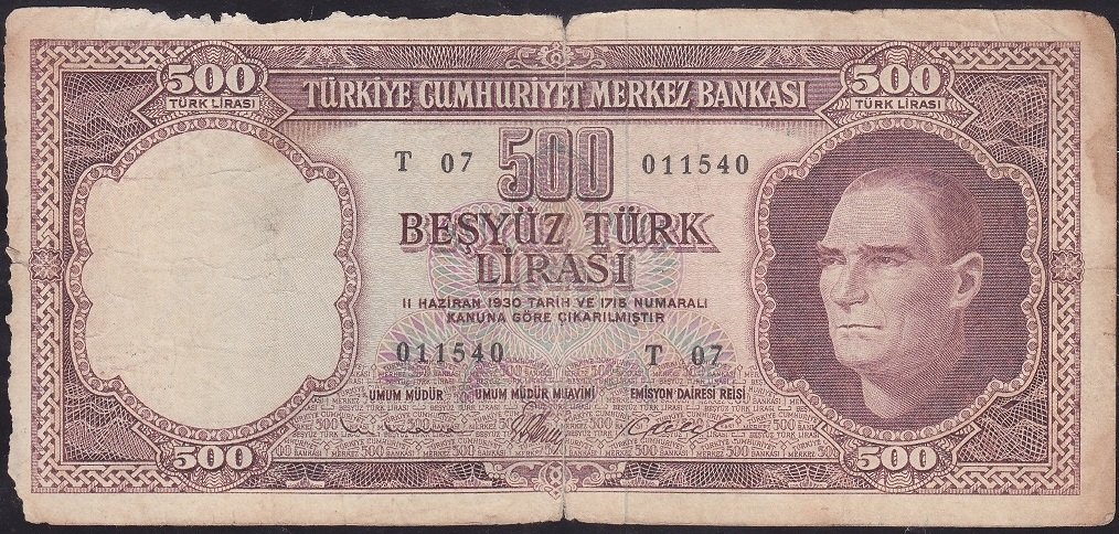 5.Emisyon 3.Tertip 500 Lira T07 011540 Haliyle