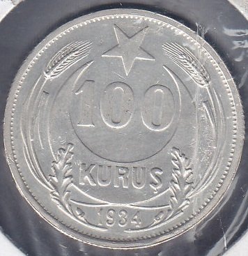 1934 YILI 100 KURUŞ GÜMÜŞ ÇİLALTI ÇİL