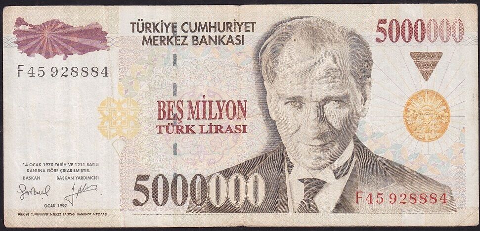 7.Emisyon 5 000 000 Lira F45 928884 Çok Temiz