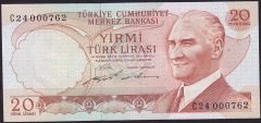 6.Emisyon 2.Tertip 20 Lira C24 000762 Çilaltı Güzel Numara