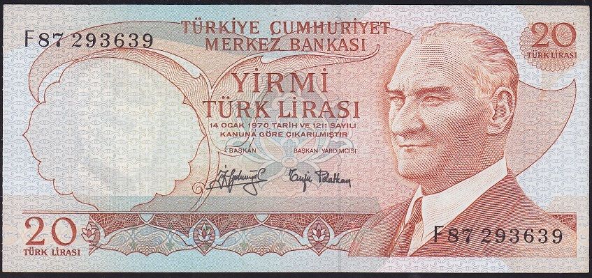 6.Emisyon 3.Tertip 20 Lira F87 293639 Çilaltı