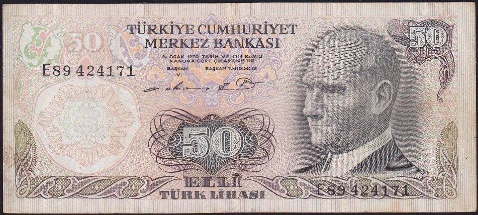 6.Emisyon 1.Tertip 50 Lira E89 424171 Çok Temiz