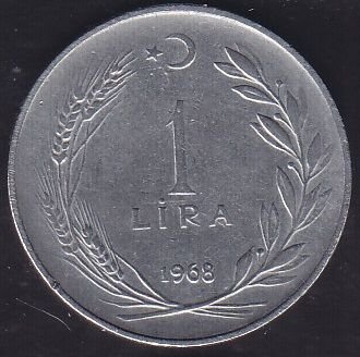 1968 Yılı 1 Lira Ters