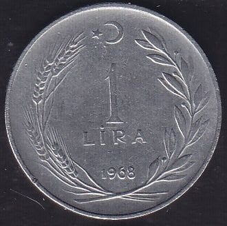1968 Yılı 1 Lira Ters