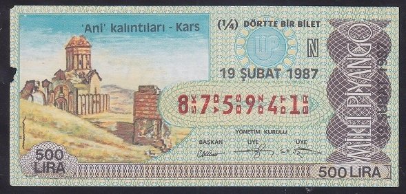 1987 19 ŞUBAT ÇEYREK BİLET N SERİSİ
