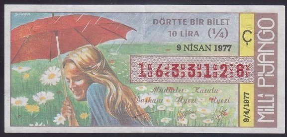 1977 9 NİSAN ÇEYREK BİLET Ç SERİSİ