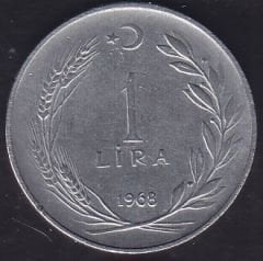1968 Yılı 1 Lira Ters