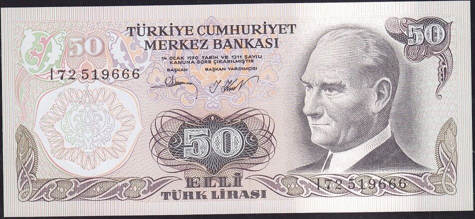 6.Emisyon 2.Tertip 50 Lira I72 519666 Çil