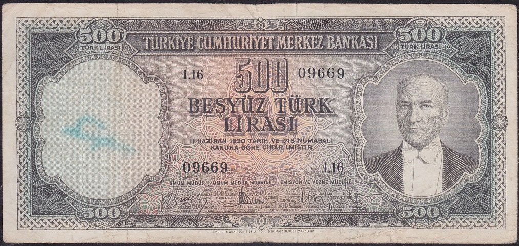 5.Emisyon 2.Tertip 500 Lira L16 09669 Çok Temiz