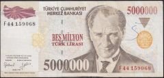 7.Emisyon 5 000 000 Lira F44 159068 Çok Temiz+