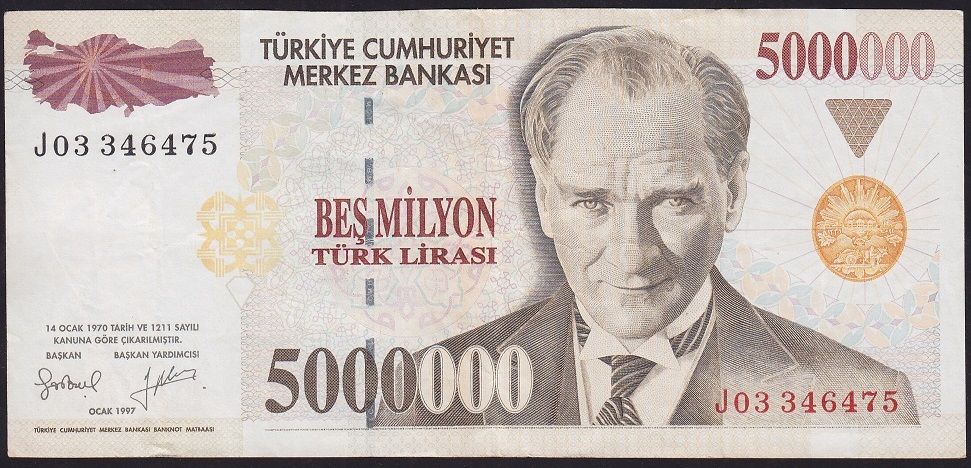 7.Emisyon 5 000 000 Lira J03 346475 Çok Temiz+