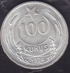 1934 YILI 100 KURUŞ ÇİLALTI ÇİL