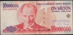 7.Emisyon 10 000 000 Lira A83 645528 Çok Temiz