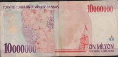 7.Emisyon 10 000 000 Lira A83 645528 Çok Temiz