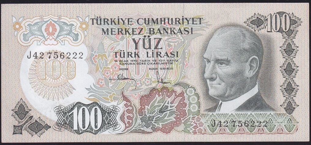 6.Emisyon 3.Tertip 100 Lira J42 756222 Çilaltı Çil