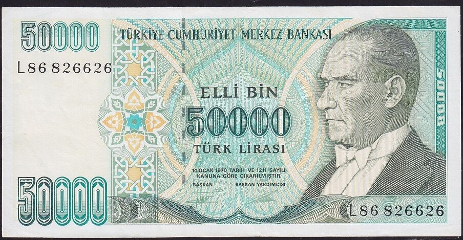 7.Emisyon 2.Tertip 50000 Lira L86 826626 Çok Çok Temiz