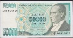 7.Emisyon 2.Tertip 50000 Lira L86 826626 Çok Çok Temiz