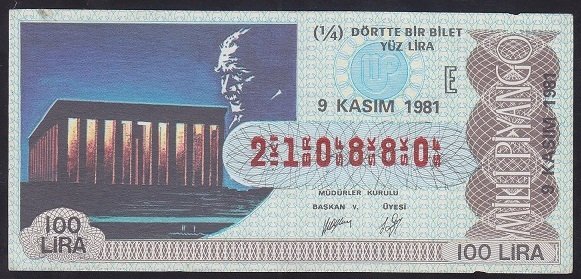1981 9 KASIM ÇEYREK BİLET - E SERİSİ