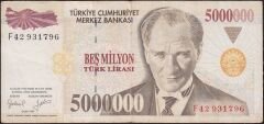 7.Emisyon 5 000 000 Lira F42 931796 Çok Temiz