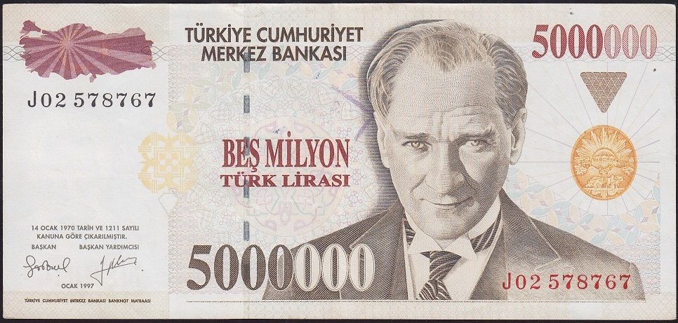 7.Emisyon 5 000 000 Lira J02 578767 Çok Çok Temiz