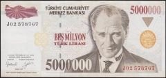 7.Emisyon 5 000 000 Lira J02 578767 Çok Çok Temiz