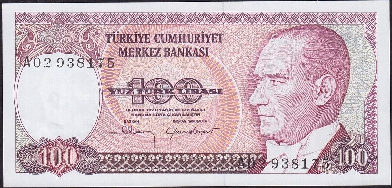 7.Emisyon 1.Tertip 100 Lira A02 938175 Çilaltı