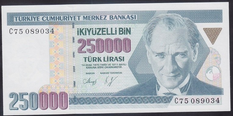 7.EMİSYON 1.TERTİP 250000 LİRA C75 089034 ÇİL