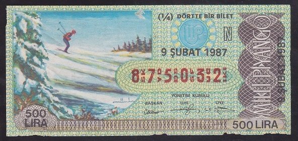 1987 9 ŞUBAT ÇEYREK BİLET N SERİSİ