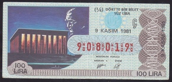 1981 9 KASIM ÇEYREK BİLET - Ç SERİSİ