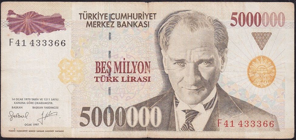 7.Emisyon 5 000 000 Lira F41 433366 Çok Temiz