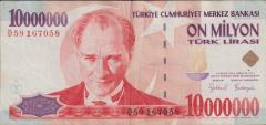 7.Emisyon 10 000 000 Lira D59 167058 Çok Temiz