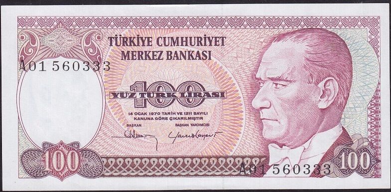 7.Emisyon 1.Tertip 100 Lira A01 560333 Çilaltı Çil