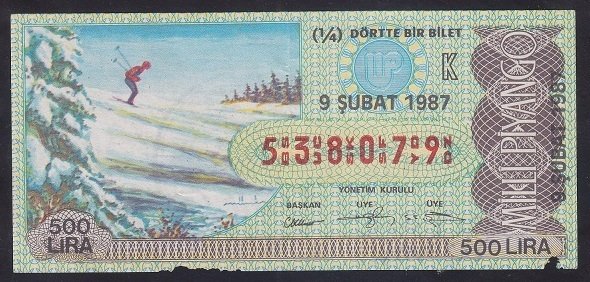 1987 9 ŞUBAT ÇEYREK BİLET K SERİSİ