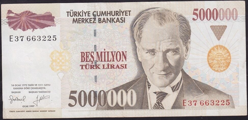 7.Emisyon 5.000.000 Lira E37 663225 Çok Temiz+