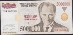 7.Emisyon 5.000.000 Lira E37 663225 Çok Temiz+