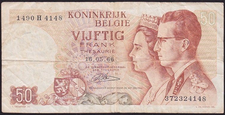 Belçika 50 Frank 1966 Çok Temiz Pick 139